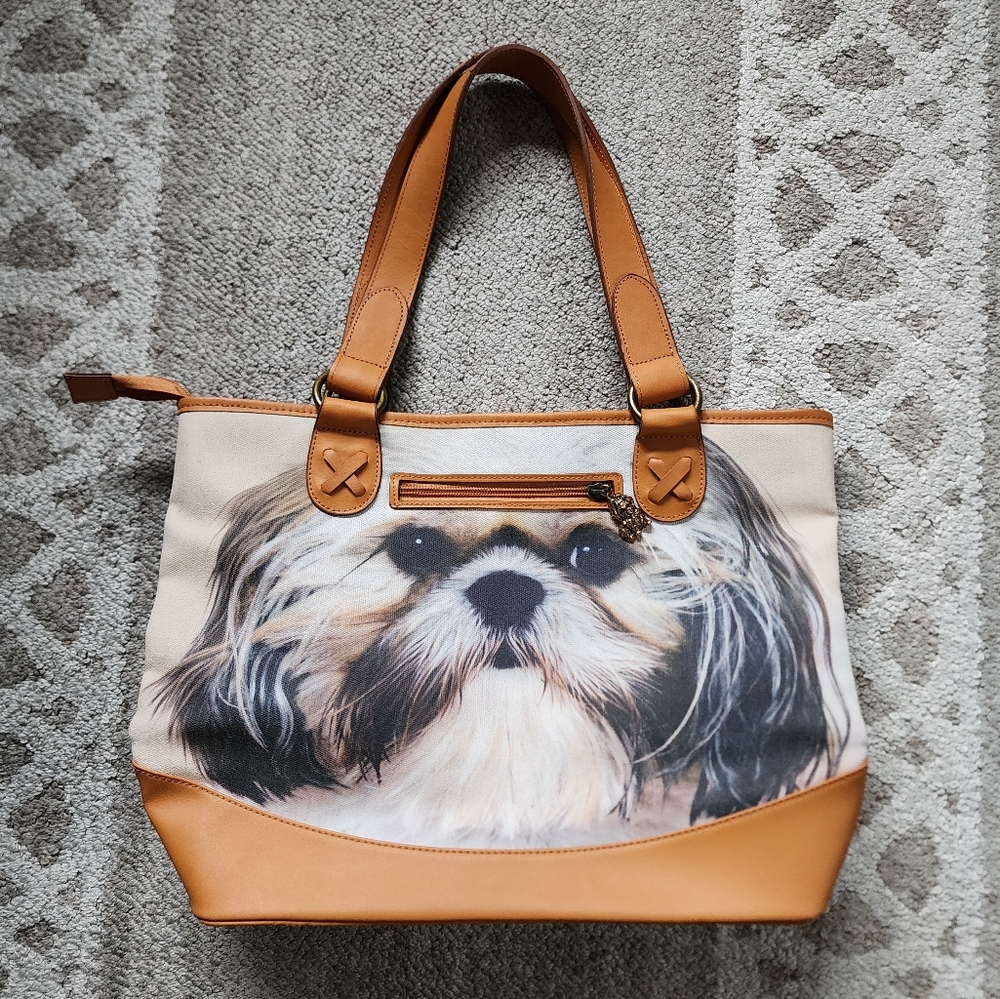 Ardleigh Elliott Faithful Friends Shih-Tzu Leather Canvas Tote